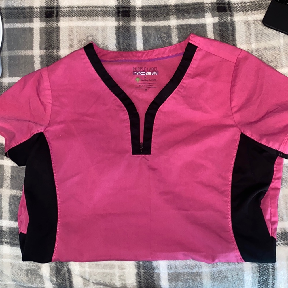 Healing Hands Pink and Black scrub top